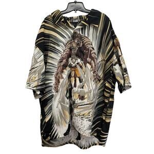 Claudio Nucci Mens 2XL Anime Tiger Warriors Short Sleeve Button Down Shirt